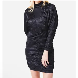 Hunter Bell New York Black Floral Jacquard Ruched Mini Dress Mock Neck‎ thumbnail 4