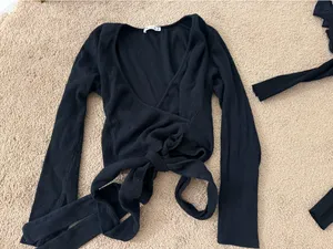 ZARA Black Wrap Top Long Sleeve Crop thumbnail 1