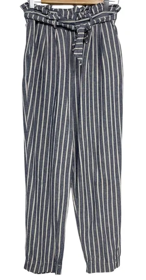 Urban Outfitters Grey & White Striped Paperbag Waist Casual Pants Women 6 Belted thumbnail 1