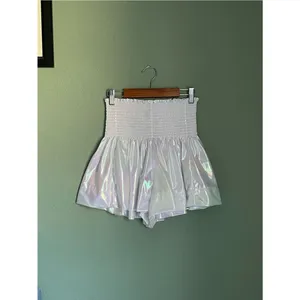 Queen of Sparkles Holographic Iridescent Swing Shorts Size XS White Shimmer thumbnail 2