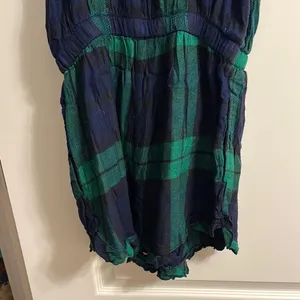 Aerie Navy Green Plaid Ruffle Strap Romper‎ with Velvet Tie S/P thumbnail 7