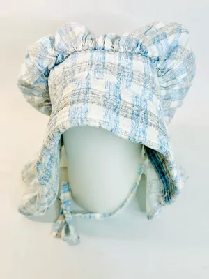 Vintage Large Prairie Sun Bonnet, Blue and White Plaid Flannel, One Size thumbnail 4