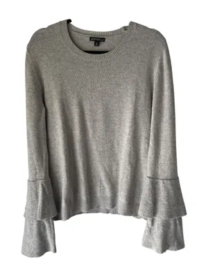 J Crew Mercantile Sweater Womens XL Gray Ruffle Sleeve Pullover Coquette‎ Preppy thumbnail 1