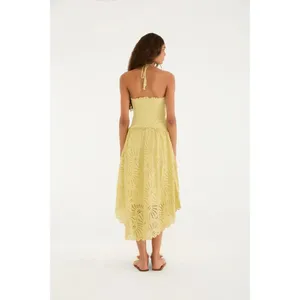 NWOT Farm Rio Embroidered Eyelet A-Line Asymmetry Beads Midi Dress Size L Cotton thumbnail 2