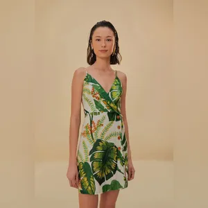 Farm Rio Tropical Forest Linen Mini Dress Green XS thumbnail 3