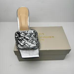 Marc Fisher leather Silver Woven Heeled sandals thumbnail 4
