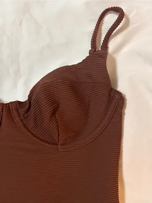 Billabong Chocolate Brown Ribbed One-Piece Swimsuit thumbnail 2