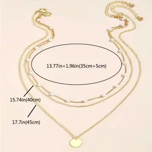 New Elegant Crystal Faux Pearl Pendant Necklace Layered Pearl Chain-Golden thumbnail 4