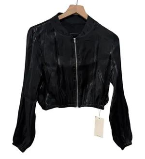 Halara Womens Cropped Zip Up Lightweight Bomber Jacket‎ XS Black Shimmer thumbnail 1
