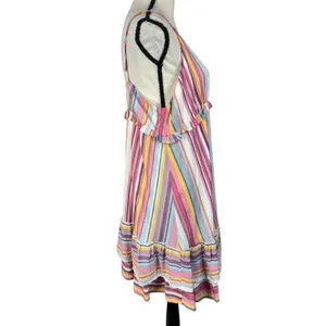 Umgee Large A-Line Mini Dress Striped V-Neck Lined Sleeveless Ruffled Multicolor thumbnail 4