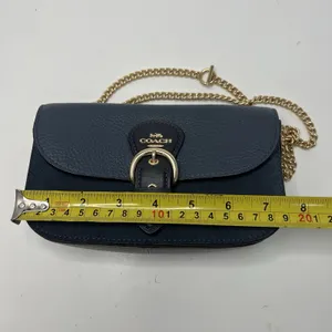 Coach Kleo Crossbody Navy Blue Suede Denim Leather Chain Gold Strap Mini Purse thumbnail 14