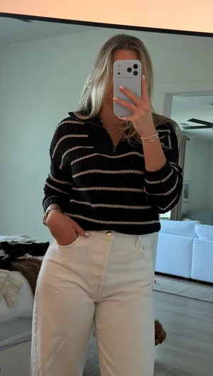 Evereve Quarter Zip Stripe Sweater thumbnail 1
