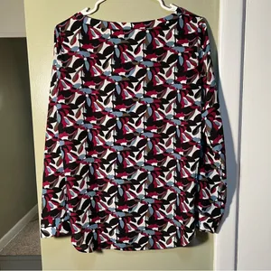 Loft Women's Size Small Long Sleeve Blouse Chest Pocket Black White Blue Floral thumbnail 6