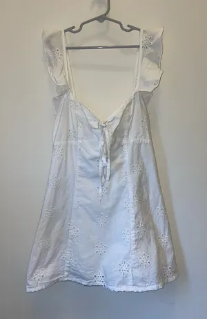 White Fox White Eyelet Ruffled Strap Mini Dress thumbnail 1