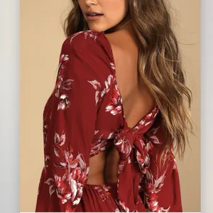 NWT‎ Lulus Total Perfection Burgundy Floral Print Tie-Back Midi Dress SMALL thumbnail 2