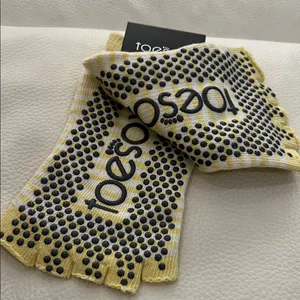 ToeSox Kids Yellow and White Striped Half Toe Socks thumbnail 2