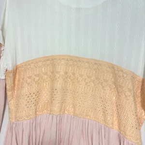 Babydoll Gauzy Tunic Top Pastel Mixed Media Lace Boho Peasant Cottage Feminine M thumbnail 2