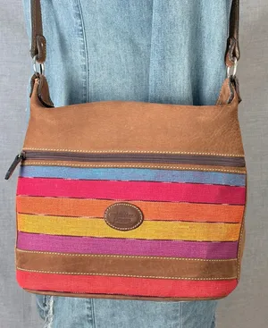 Cedano Guatemala Woven Stripe Leather Crossbody Bag‎ Boho Artisan Color thumbnail 1