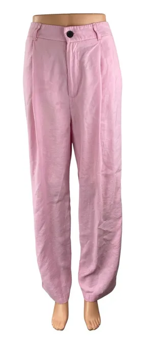 Zara Women's Pink High Waisted Pleated Wide Leg Baggy Trousers Pants Size M thumbnail 1