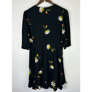 Free People Floral Black Wrap Dress Womens Medium Babydoll Boho Feminine Garden‎ thumbnail 3