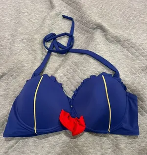 XL Disney Royal Blue Halter Bikini Top with Red Bow thumbnail 1