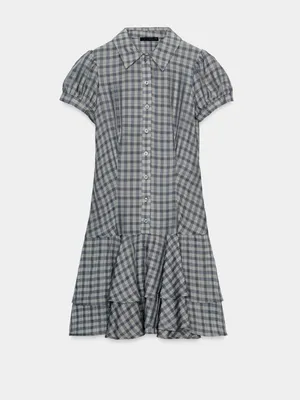 ZARA Women’s Gray Plaid Ruffle Short Dress thumbnail 5