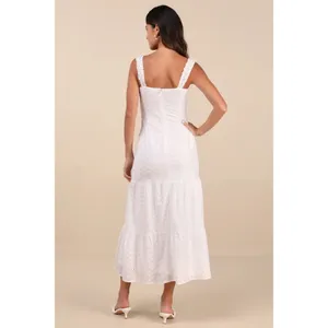 NWT Lulus Nerissa White Eyelet Embroidered Ruffle Drop Waist Midi Dress Tiered M thumbnail 3