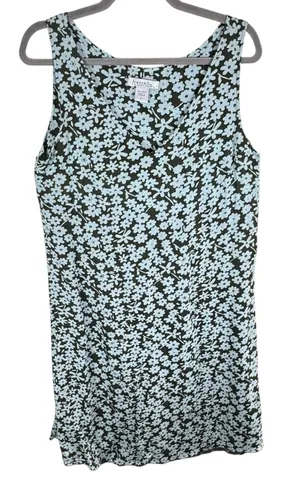 Fresco by Nomadic Traders Brown Blue Floral Rayon V-Neck Tank Sheath Dress Sz L‎ thumbnail 1