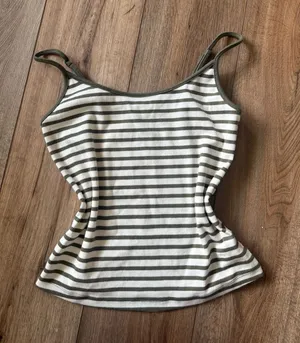 American Eagle Striped Green and Beige Tank Top thumbnail 1