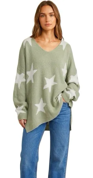 A Beautiful Soul Sweater Size A Size (1X ) Stars Green Cozy Slouchy Whimsigoth thumbnail 1