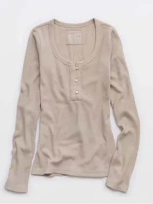 Aerie Essential Henley Layering Shirt Tan thumbnail 1