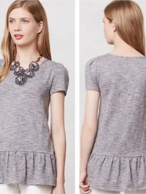 Anthropologie Leifnotes Gray Heather Peplum Short Sleeve Top thumbnail 2