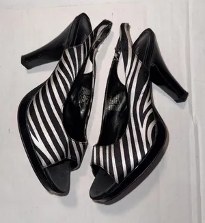 Unlisted Y2K Baddie Sandals‎ Heels Slip On Slingback Peep Toe Zebra Print Sz 9 thumbnail 1