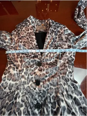 ABS Silver Label Black Grey Leopard Print Belted Trench Coat Jacket XS Statement thumbnail 9
