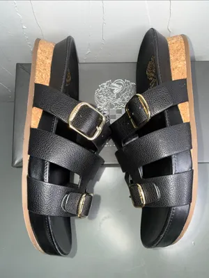 Vince Camuto Freida Black Leather Double Buckle Slide Mules thumbnail 6