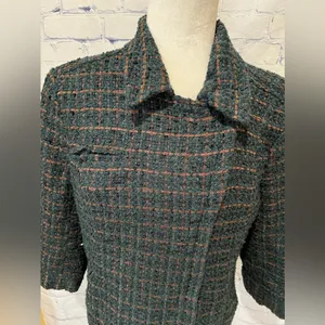 Coldwater Creek teal green boucle tweed jacket bronze metallic threads size 12 thumbnail 2
