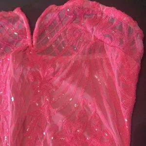 Womens Skimpy Sexy Pink Strapless Sheer Sparkly Party Club Dress Bodysuit Size M thumbnail 15