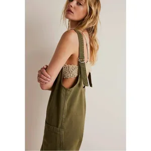 Free People High Roller Jumpsuit in Moss Stone Size Small Denim Overalls Harem thumbnail 3