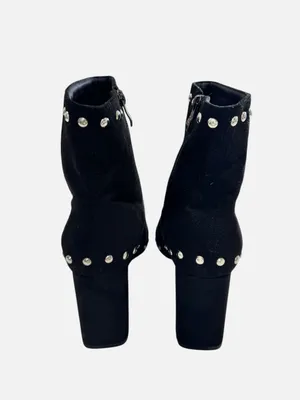 Black Faux Suede Studded Pointed Toe Block Heel Ankle Boots Size 10 10.5 42 thumbnail 6