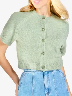 NWT Cropped Sage Green Button-Front Cotton Cardigan thumbnail 1