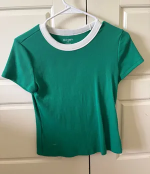 Old Navy Green and White Snug Top- Size M thumbnail 1