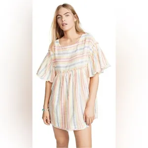 Free People Summer Nights‎ Striped Dress in Yellow Tunic Mini Size S Small Boho thumbnail 4
