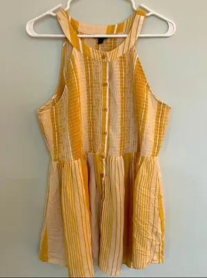 Torrid Yellow Stripe Button Smocked Tank Baby Doll thumbnail 2