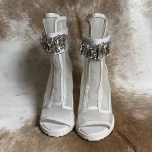 Karl Lagerfeld Paris Women's White‎ Blayze Lug Sole Peep Toe Bootie Size 5 B77 thumbnail 4