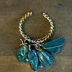Vintage gold tone moss agate dangle cluster cuff ring Green thumbnail 4