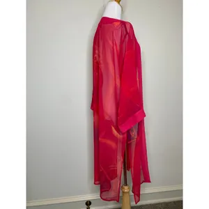Pink Sheer Swim Coverup Caftan Art To Wear Boho Glam Sz Medium thumbnail 4
