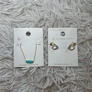 Kendra Scott Gold Necklace with Turquoise Stone & matching earrings thumbnail 1