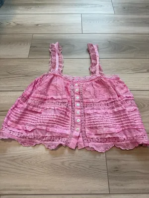 Muche & Muchette Pink Lace Ruffle Babydoll Tank Top thumbnail 2