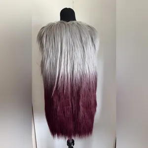 Lisa Rinna Collection Faux Fur Ombré Vest Size Medium. Silver/ maroon thumbnail 6