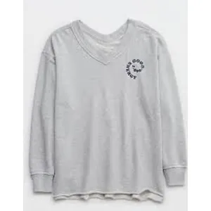 Aerie Good Energy Sweatshirt Womens S Grey Oversized Loungewear Cozycore Comfy thumbnail 3